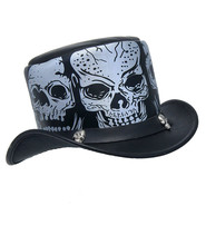 Jamin Leather Heavy Leather Tophat with Skulls #H2210SSK