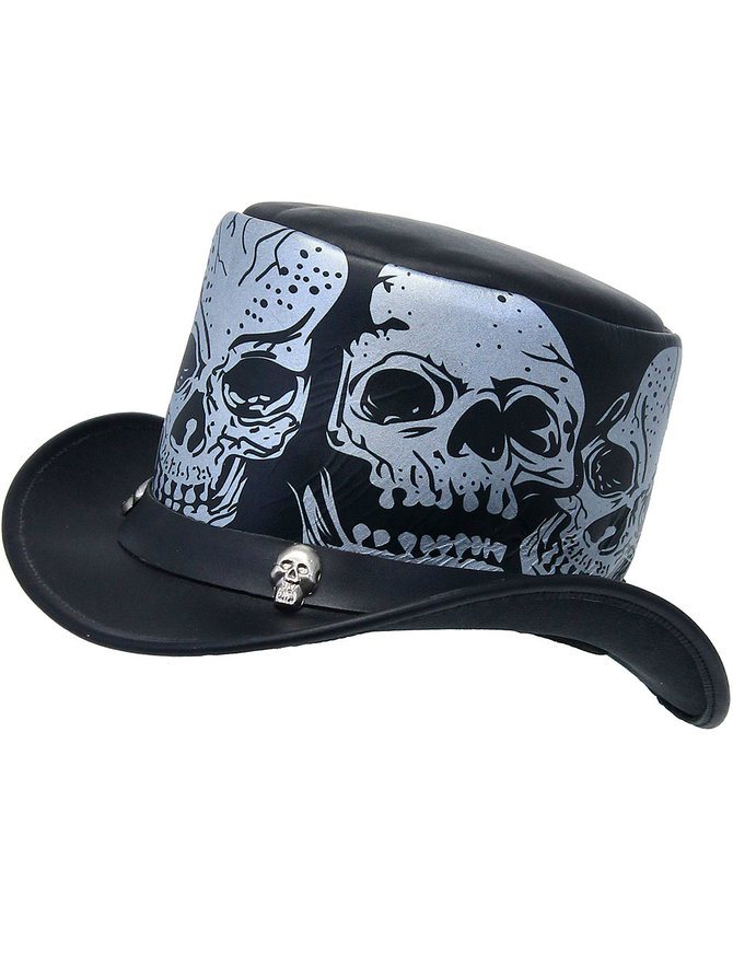 Jamin Leather® Heavy Leather Tophat with Skulls #H2210SSK