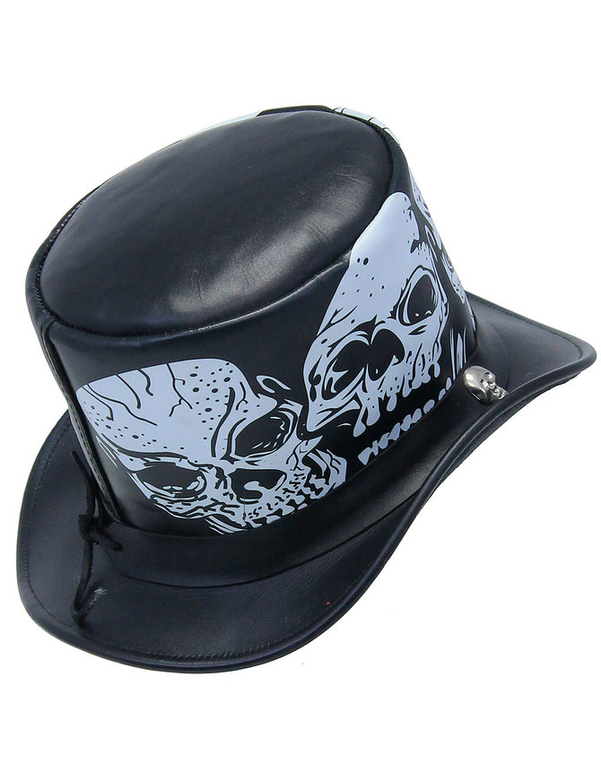 Heavy Leather Tophat with Skulls #H2210SSK - Jamin Leather®