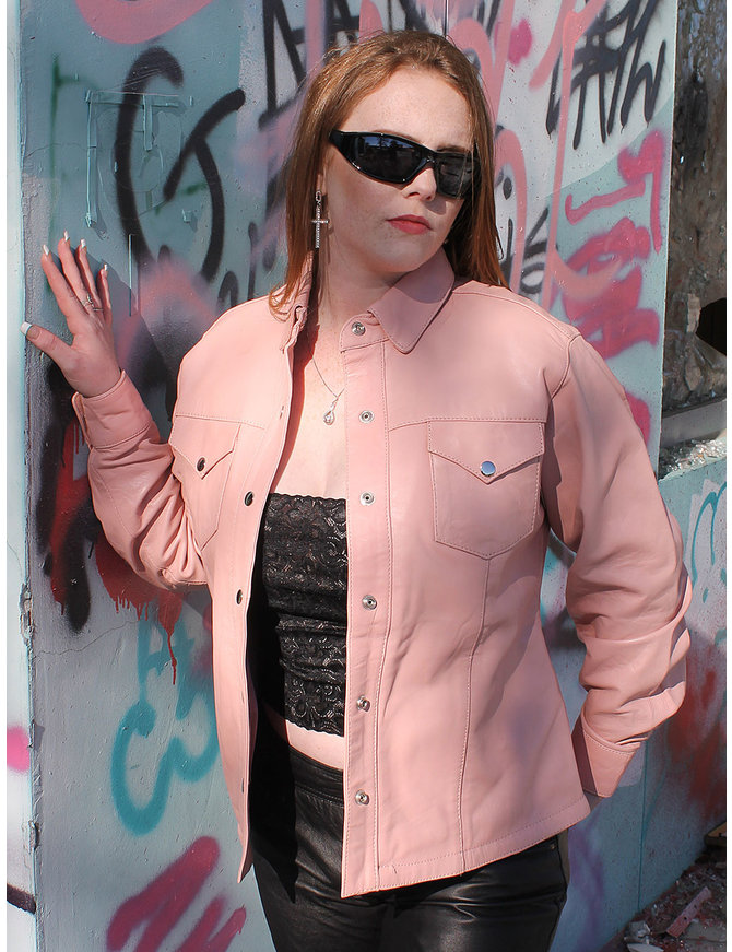 Women's Pink Leather Shirt #LS86222P