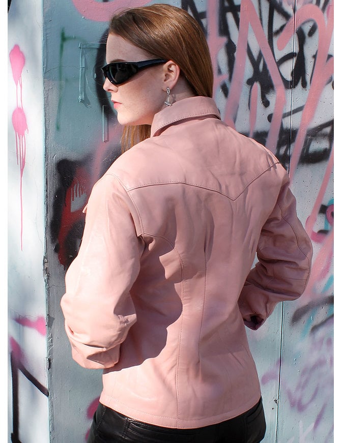 Women's Pink Leather Shirt #LS86222P - Jamin Leather®