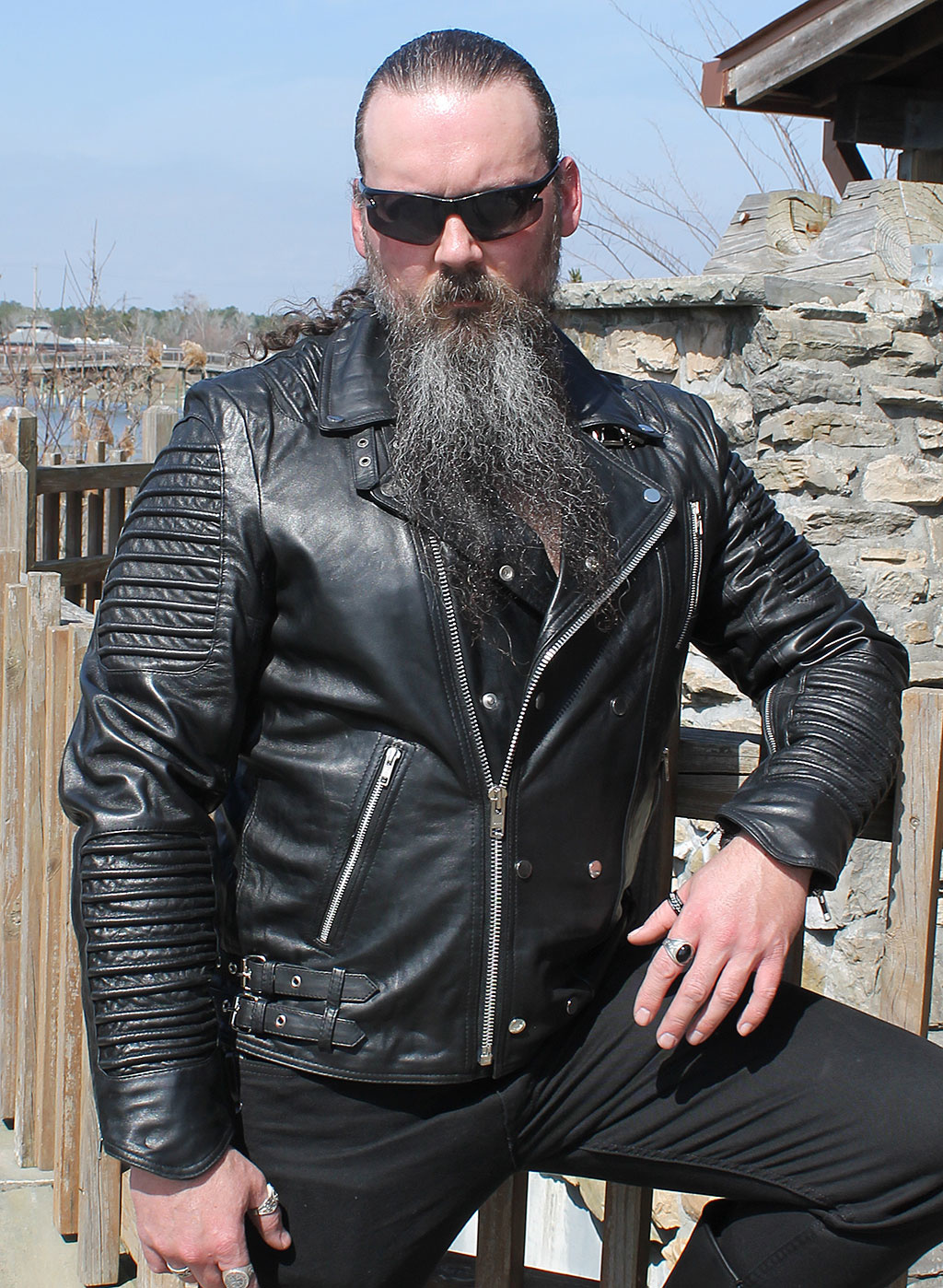 Men's Black Printed Moto Biker Jacket, Punk Leather Jacket for Men