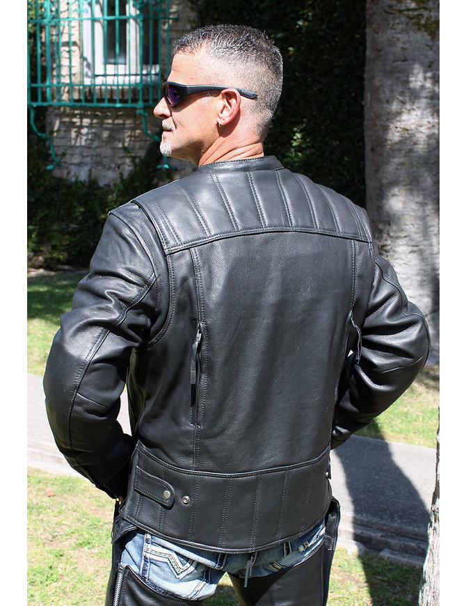 Men's Leather Utility Pocket Vented Jacket w/ Full Sleeve