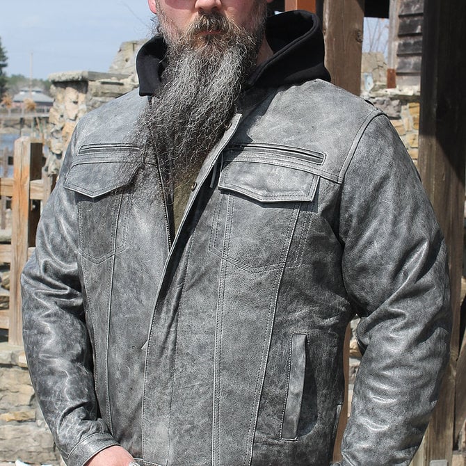 Unik Men's Soft Black Leather Motorcycle Jacket w/Hoodie #M6925VHGK