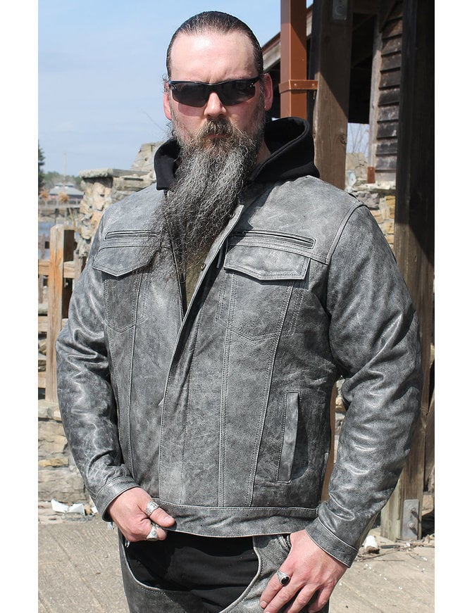 Unik Concealed Pocket Gray Motorcycle Jacket w/Venting & Hood #M6906HVZGY