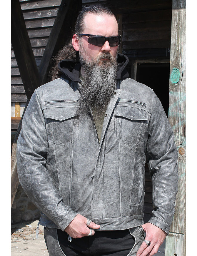 Unik Concealed Pocket Gray Motorcycle Jacket w/Venting & Hood #M6906HVZGY