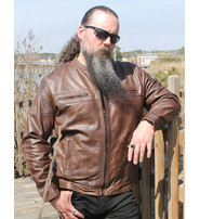 Unik Men's Brown Lightweight Leather Motorcycle Jacket #M69241N