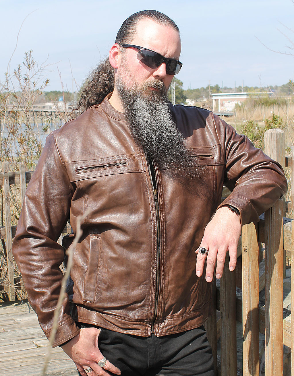 Men's Brown Lightweight Leather Motorcycle Jacket #M69241N