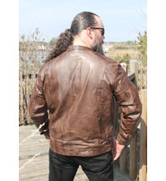 Leather biker jacket with mini monogram print brown - Men