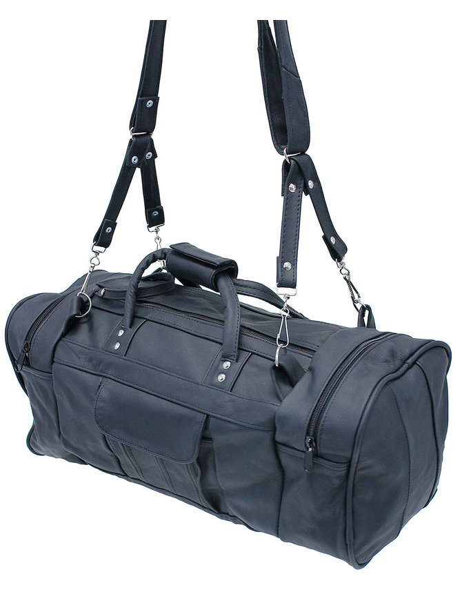 Black Heavy Leather Duffel Bag #P3101K