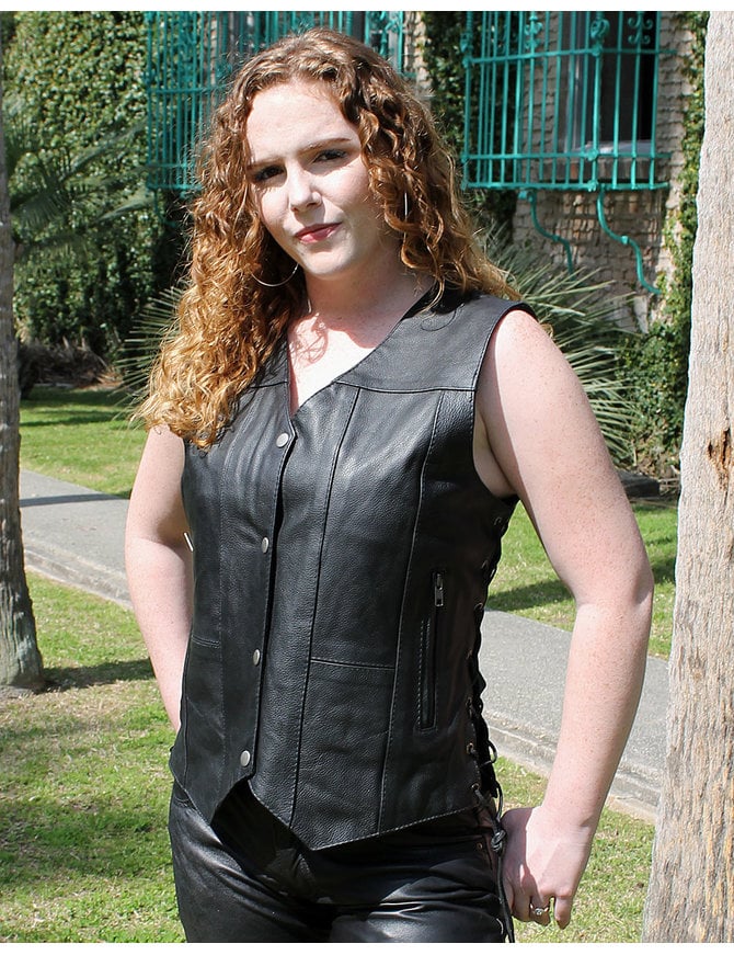 Unik Women's Multi-Pocket Concealed Pocket Leather Vest #VL2675GLK