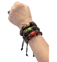 Adjustable Leather Wristband with Colorfull Skull #WB336SK