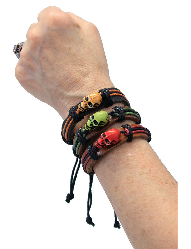 Adjustable Leather Wristband with Colorfull Skull #WB336SK