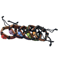 Adjustable Leather Wristband with Colorfull Skull #WB336SK