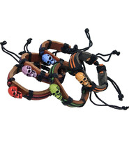 Adjustable Leather Wristband with Colorfull Skull #WB336SK