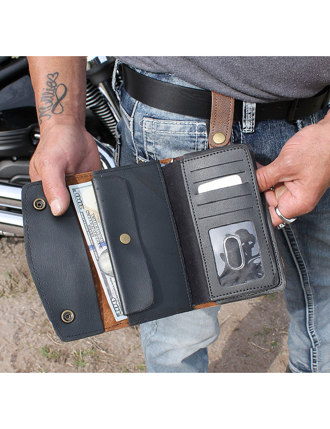 Large Brown Multi-Compartment Chain Wallet #WC9057N