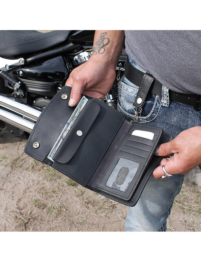 Large Black Multi-Compartment Chain Wallet #WC9060K