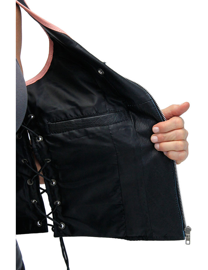 Unik Pink Trim Side Lace Zipper Vest #VL685422LP