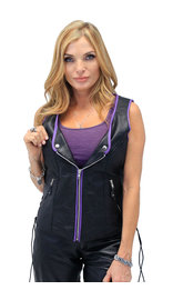 Purple Trim Side Lace Zipper Vest #VL68547LPU