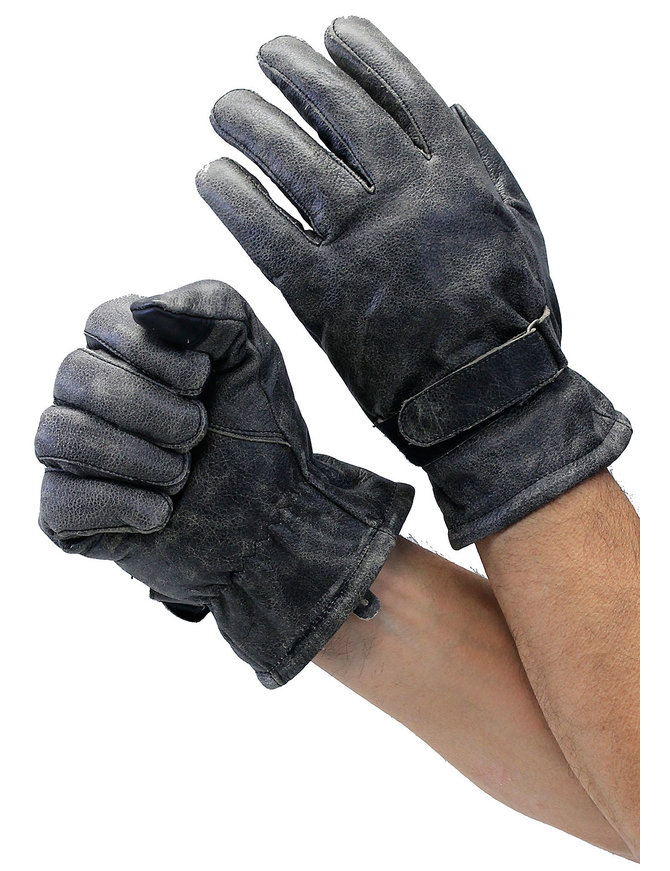 Vintage Gray Leather Gloves w/Wrist Strap #GA2053GY