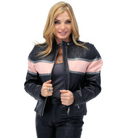 Jamin Leather® Classic Scooter Leather Jacket w/Wide Pink Leather Stripe #L55722ZP