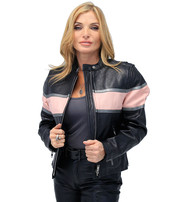 Jamin Leather® Classic Scooter Leather Jacket w/Wide Pink Leather Stripe #L55722ZP