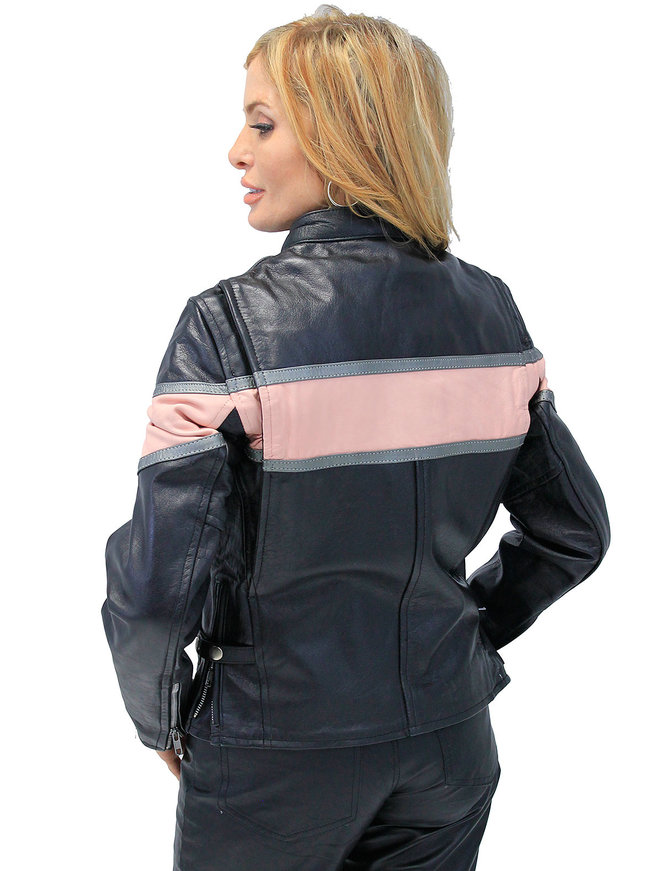 Jamin Leather® Classic Scooter Leather Jacket w/Wide Pink Leather Stripe #L55722ZP