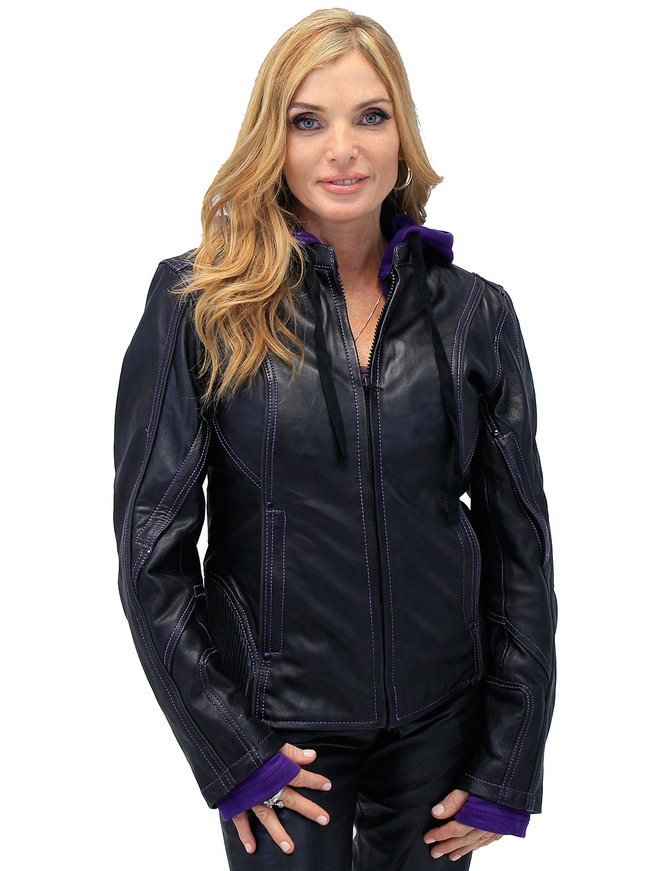 Women's Ultra Premium Leather Motorcycle Jacket with Hoodie #L185NHGK -  Jamin Leather®