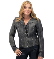 Jamin Leather® Rivet Trim Vintage Leather Motorcycle Jacket for Women #LA4041ZRDN