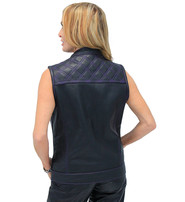 Unik Purple Stitched Leather Club Vest w/Easy Access Concealed Pocket #VL689617QP