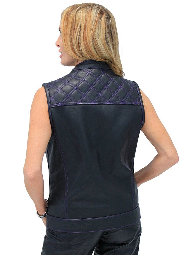Unik Purple Stitched Leather Club Vest w/Easy Access Concealed Pocket #VL689617QP
