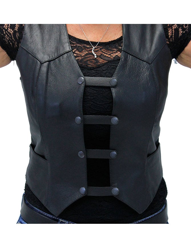 LADIES LEATHER MOTORCYCLE WESTERN VEST WITH SIDE LACES - LV508