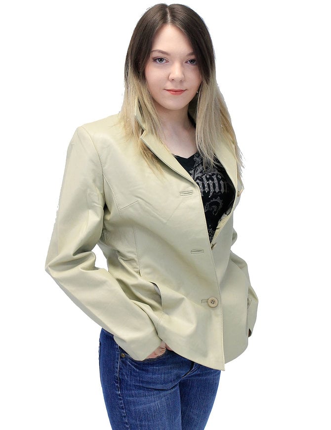 Sand Color Lightweight Women's 3 Button Leather Coat #L32BTT