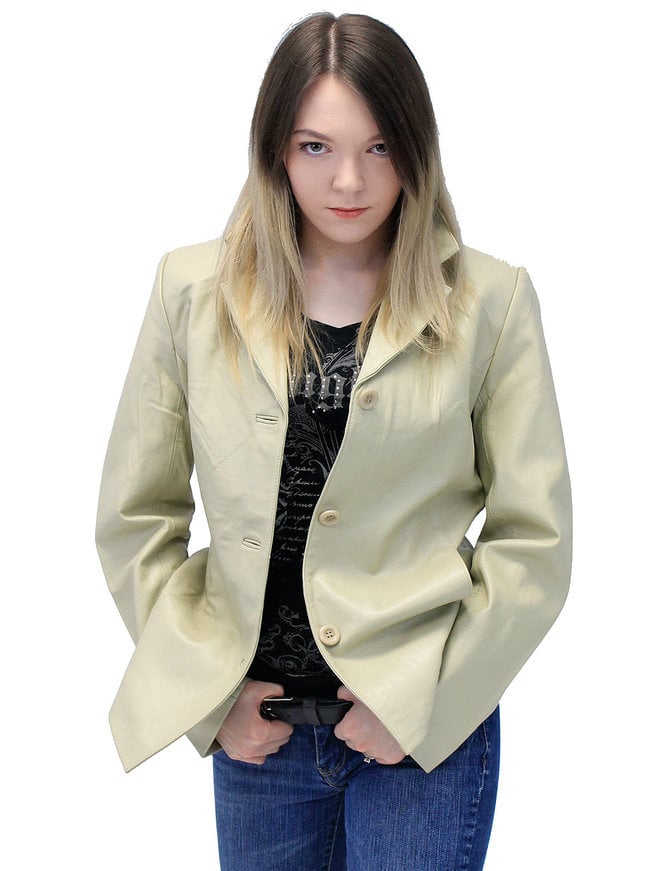 Sand Color Lightweight Women's 3 Button Leather Coat #L32BTT