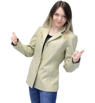 Sand Color Lightweight Women's 3 Button Leather Coat #L32BTT