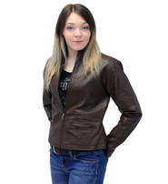 Cute Lightweight Brown Zip-Up Lambskin One Pocket Jacket #L9991N