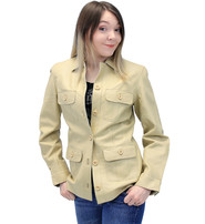 Cream White Lightweight Button-Up Lambskin 4 Pocket Coat #L718022T