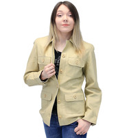 Cream White Lightweight Button-Up Lambskin 4 Pocket Coat #L718022T