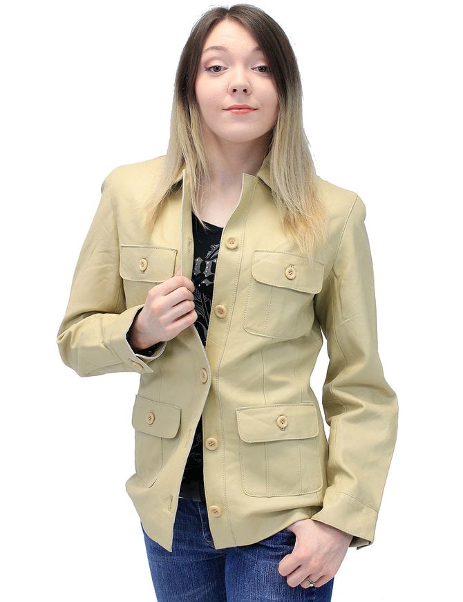 Cream White Lightweight Button-Up Lambskin 4 Pocket Coat #L718022T