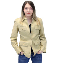 Cream White Lightweight Button-Up Lambskin 4 Pocket Coat #L718022T