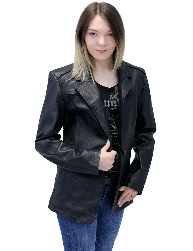 Jamin Leather® Single Button Black Premium Leather Blazer for Women  #L1401510K