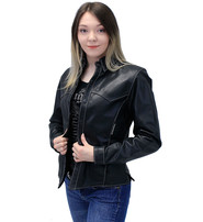 Jamin Leather® Women's Lightweight Ultra Premium Leather Shirt w/White Stitching #LS431GWK