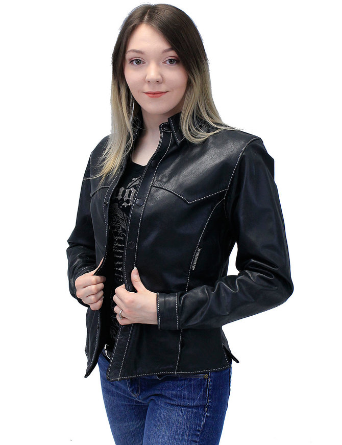 Jamin Leather® Women's Lightweight Ultra Premium Leather Shirt w/White Stitching #LS431GWK