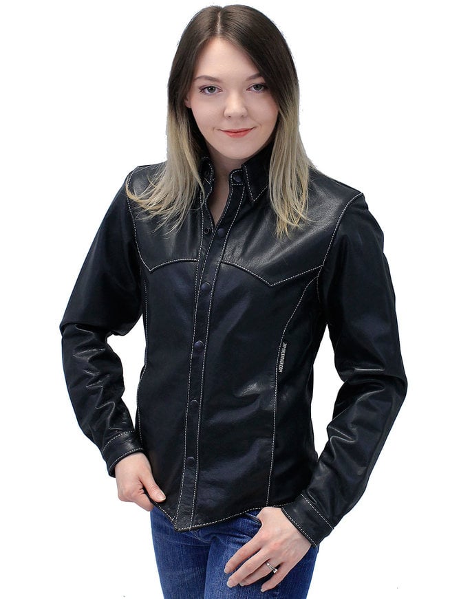 Jamin Leather Women's Lightweight Ultra Premium Leather Shirt w/White Stitching #LS431GWK