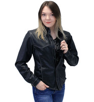 Jamin Leather® Women's Lightweight Ultra Premium Leather Shirt w/White Stitching #LS431GWK