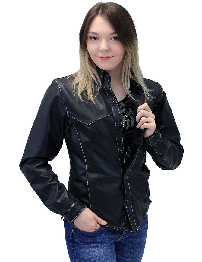 Jamin Leather® Women's Lightweight Ultra Premium Leather Shirt w/White Stitching #LS431GWK