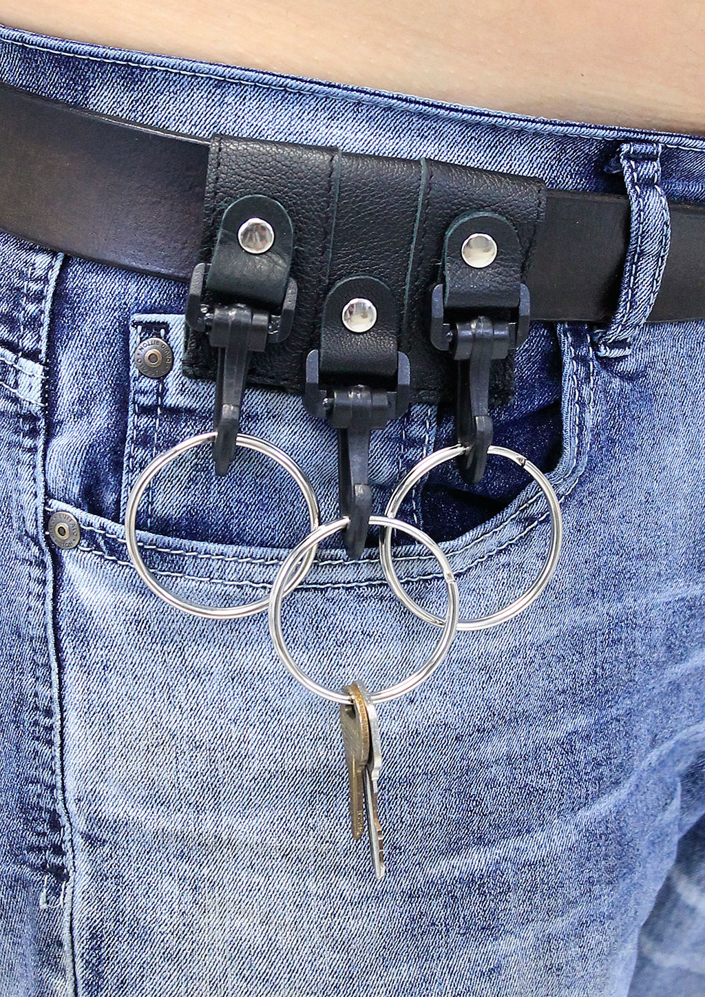 Triple Leather Belt Key Clips with 2 Key Rings #KC22033XK - Jamin Leather®