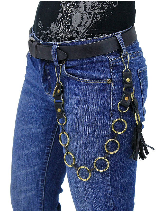 Jamin Leather® Leather & Brass Ring Wallet Chain w/Tassels #KK2203RBRT