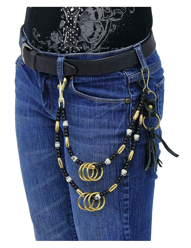 Handmade biker wallet chain leather braided Chain with brass belt Clip