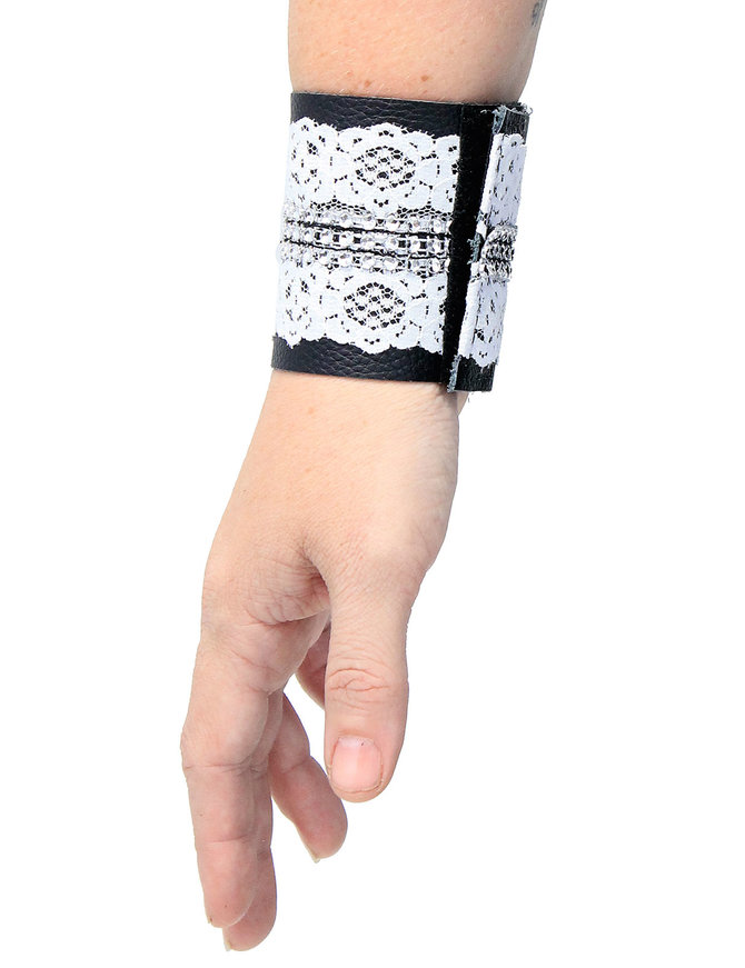 Jamin Leather® Soft Leather & Lace & Crystal Velcro Wristband #WB2203VLCR